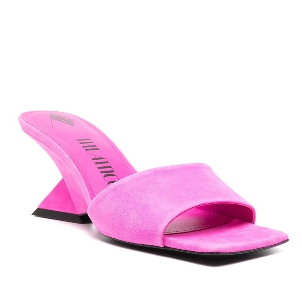 The Attico Cheope Suede Sandals Sculpted Heel Square Toe Evening Party Hoco 7.5